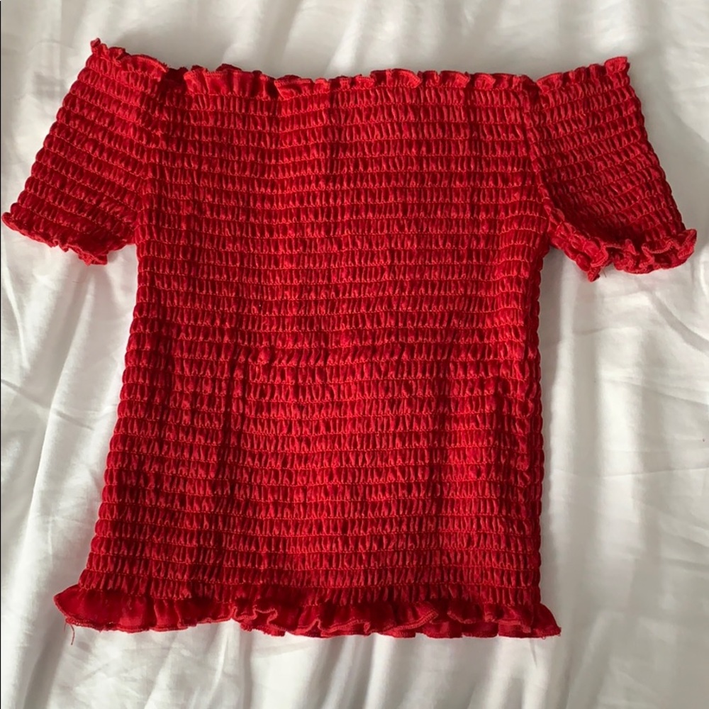Off the shoulder red top